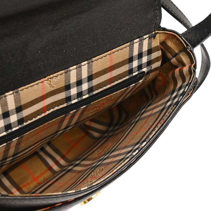Burberrys Black Leather Crossbody Shoulder Bag