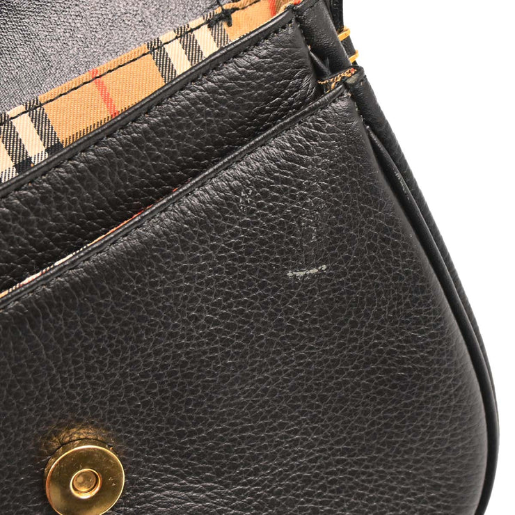 Burberrys Black Leather Crossbody Shoulder Bag