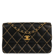 Chanel 2005-2006 Black Calfskin Wild Stitch Straight Flap Shoulder Bag
