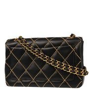 Chanel 2005-2006 Black Calfskin Wild Stitch Straight Flap Shoulder Bag