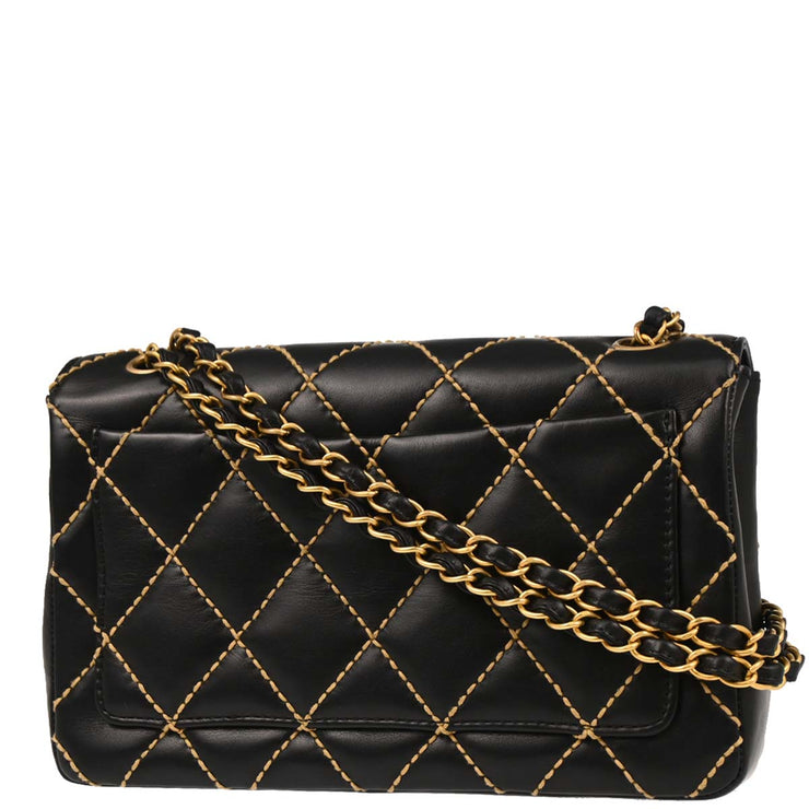 Chanel 2005-2006 Black Calfskin Wild Stitch Straight Flap Shoulder Bag