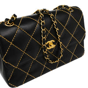 Chanel 2005-2006 Black Calfskin Wild Stitch Straight Flap Shoulder Bag