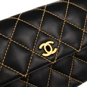 Chanel 2005-2006 Black Calfskin Wild Stitch Straight Flap Shoulder Bag