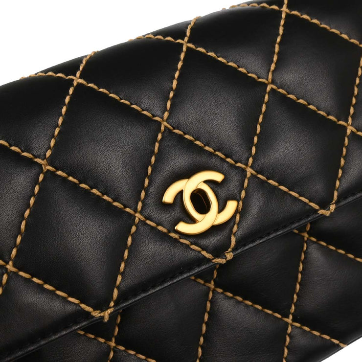 Chanel 2005-2006 Black Calfskin Wild Stitch Straight Flap Shoulder Bag