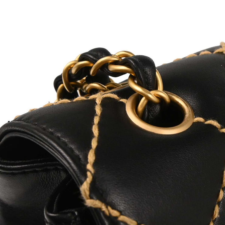Chanel 2005-2006 Black Calfskin Wild Stitch Straight Flap Shoulder Bag