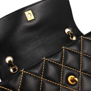Chanel 2005-2006 Black Calfskin Wild Stitch Straight Flap Shoulder Bag