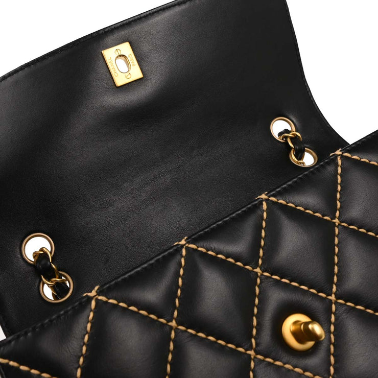 Chanel 2005-2006 Black Calfskin Wild Stitch Straight Flap Shoulder Bag