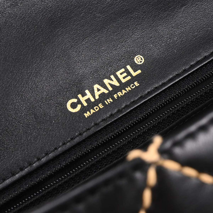 Chanel 2005-2006 Black Calfskin Wild Stitch Straight Flap Shoulder Bag