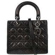 Christian Dior 2001 Black Lambskin  Medium Lady Dior Cannage 2way Shoulder Handbag