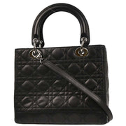 Christian Dior 2001 Black Lambskin  Medium Lady Dior Cannage 2way Shoulder Handbag