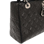 Christian Dior 2001 Black Lambskin  Medium Lady Dior Cannage 2way Shoulder Handbag
