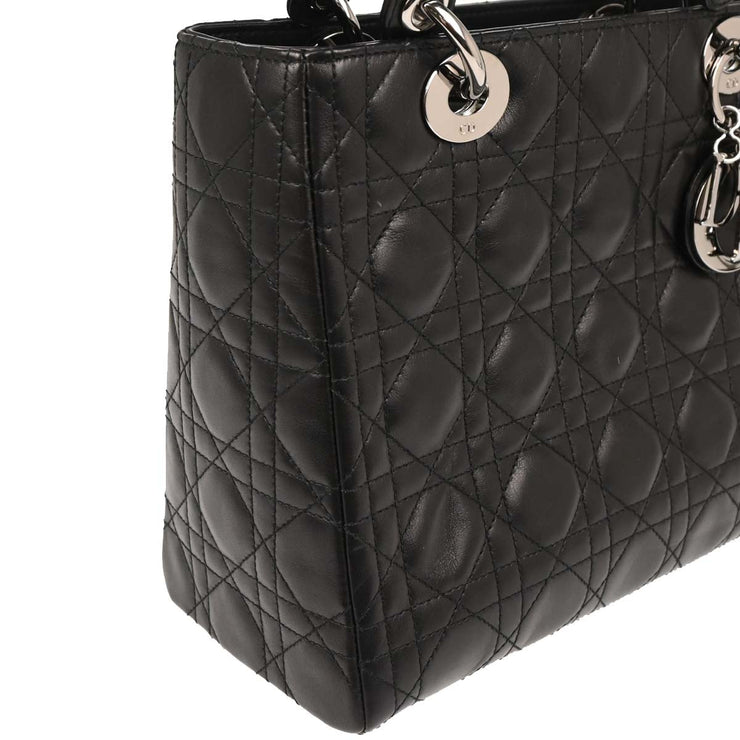 Christian Dior 2001 Black Lambskin  Medium Lady Dior Cannage 2way Shoulder Handbag