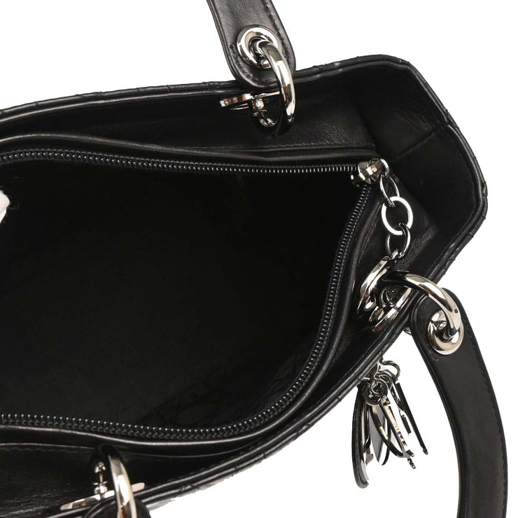Christian Dior 2001 Black Lambskin  Medium Lady Dior Cannage 2way Shoulder Handbag