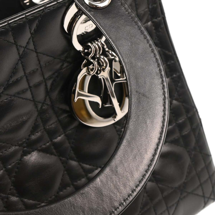 Christian Dior 2001 Black Lambskin  Medium Lady Dior Cannage 2way Shoulder Handbag