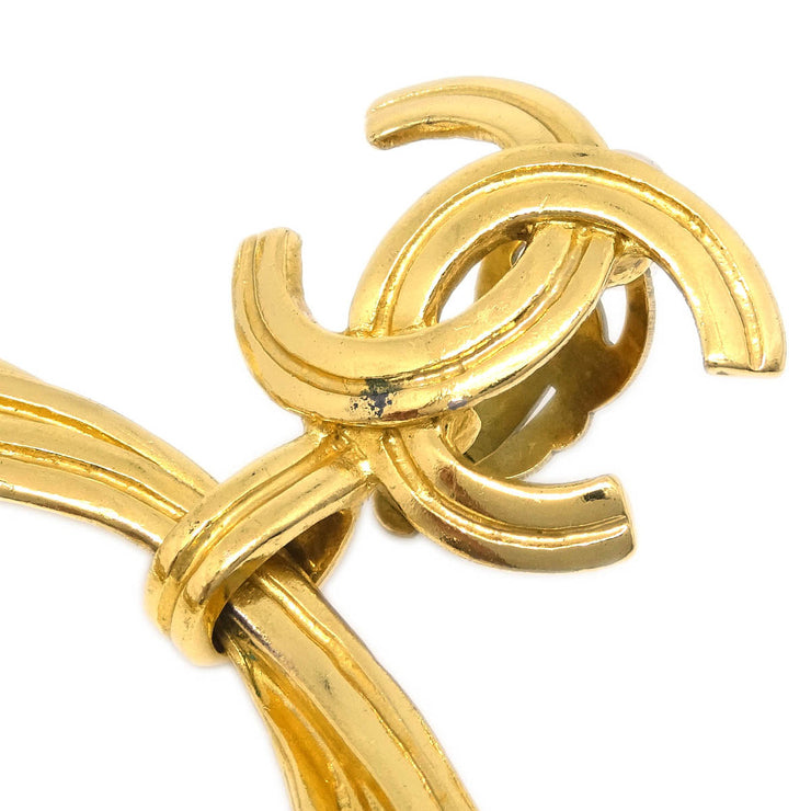 Chanel Dangle Hoop Earrings Clip-On Gold 96P