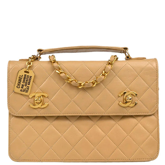 Chanel Beige Lambskin 2way Shoulder Handbag