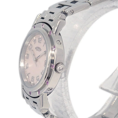 Hermes CL4.231 Clipper Quartz Watch SS Pink Shell Pink Sapphire