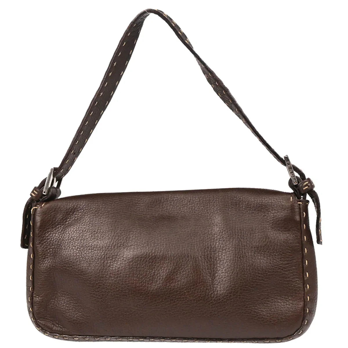 Fendi Brown Leather Stitch Baguette Handbag
