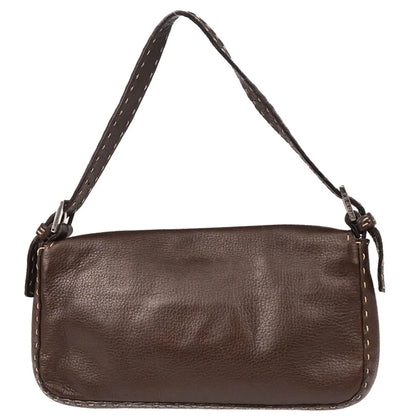 Fendi Brown Leather Stitch Baguette Handbag
