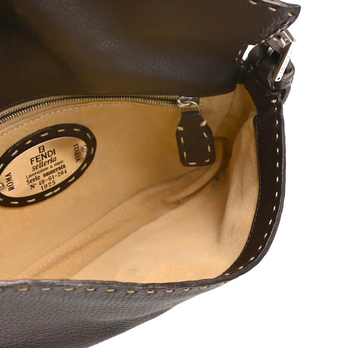 Fendi Brown Leather Stitch Baguette Handbag