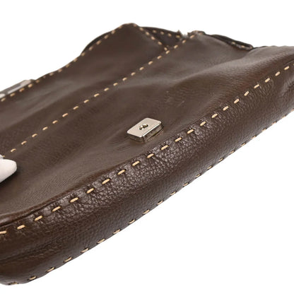 Fendi Brown Leather Stitch Baguette Handbag