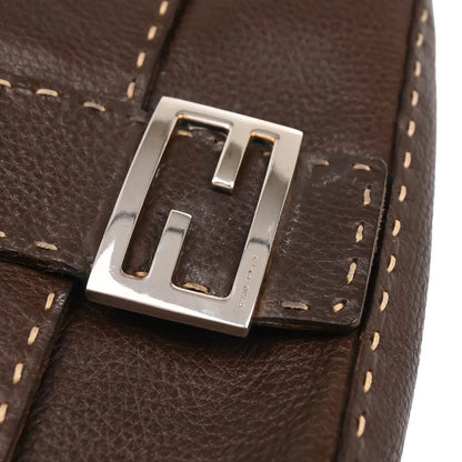 Fendi Brown Leather Stitch Baguette Handbag