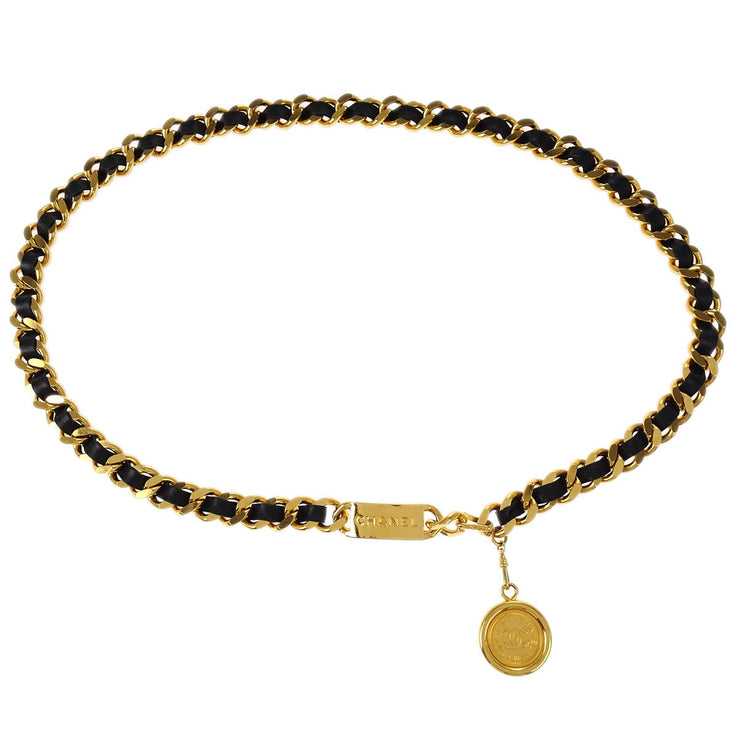 Chanel Gold Black Medallion Chain Belt 96A Small Good