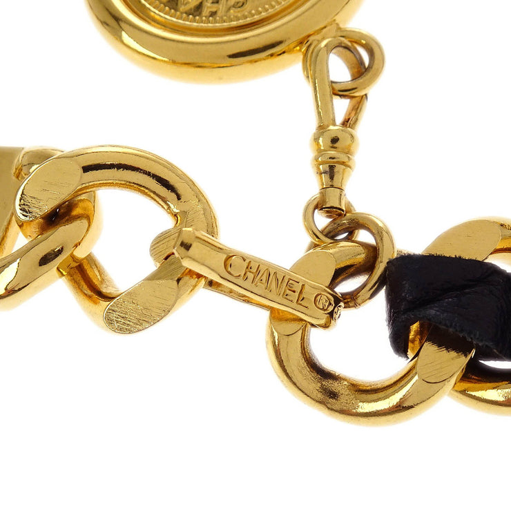 Chanel Gold Black Medallion Chain Belt 96A Small Good