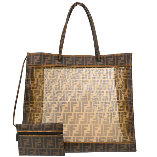 Fendi Brown PVC Coated Canvas Zucca Mesh Tote Handbag