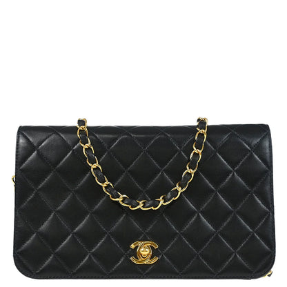 Chanel Black Lambskin Turnlock Small Full Flap Shoulder Bag