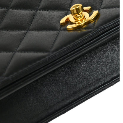 Chanel Black Lambskin Turnlock Small Full Flap Shoulder Bag