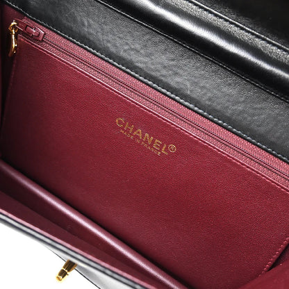 Chanel Black Lambskin Turnlock Small Full Flap Shoulder Bag