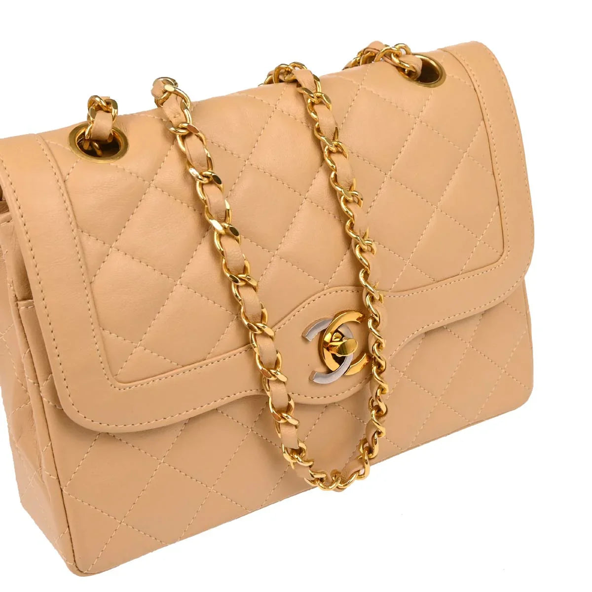Chanel Beige Lambskin Paris Small Double Flap Shoulder Bag