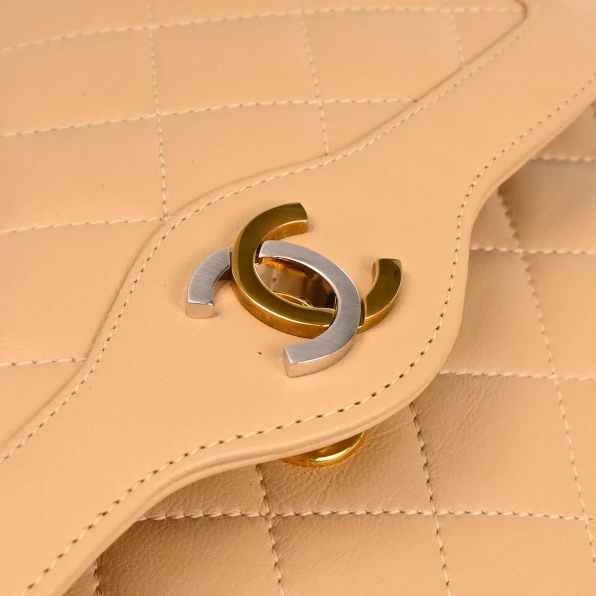 Chanel Beige Lambskin Paris Small Double Flap Shoulder Bag