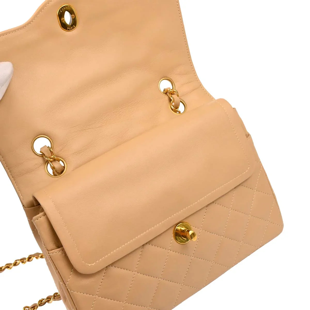 Chanel Beige Lambskin Paris Small Double Flap Shoulder Bag