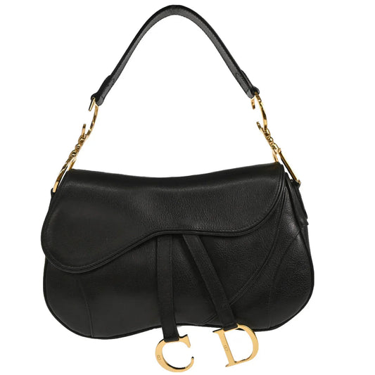 Christian Dior Black Leather Double Saddle Handbag