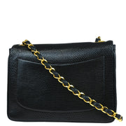 Chanel 1986-1988 Black Lizard Mini Classic Square Flap Shoulder Bag
