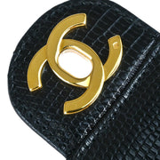 Chanel 1986-1988 Black Lizard Mini Classic Square Flap Shoulder Bag