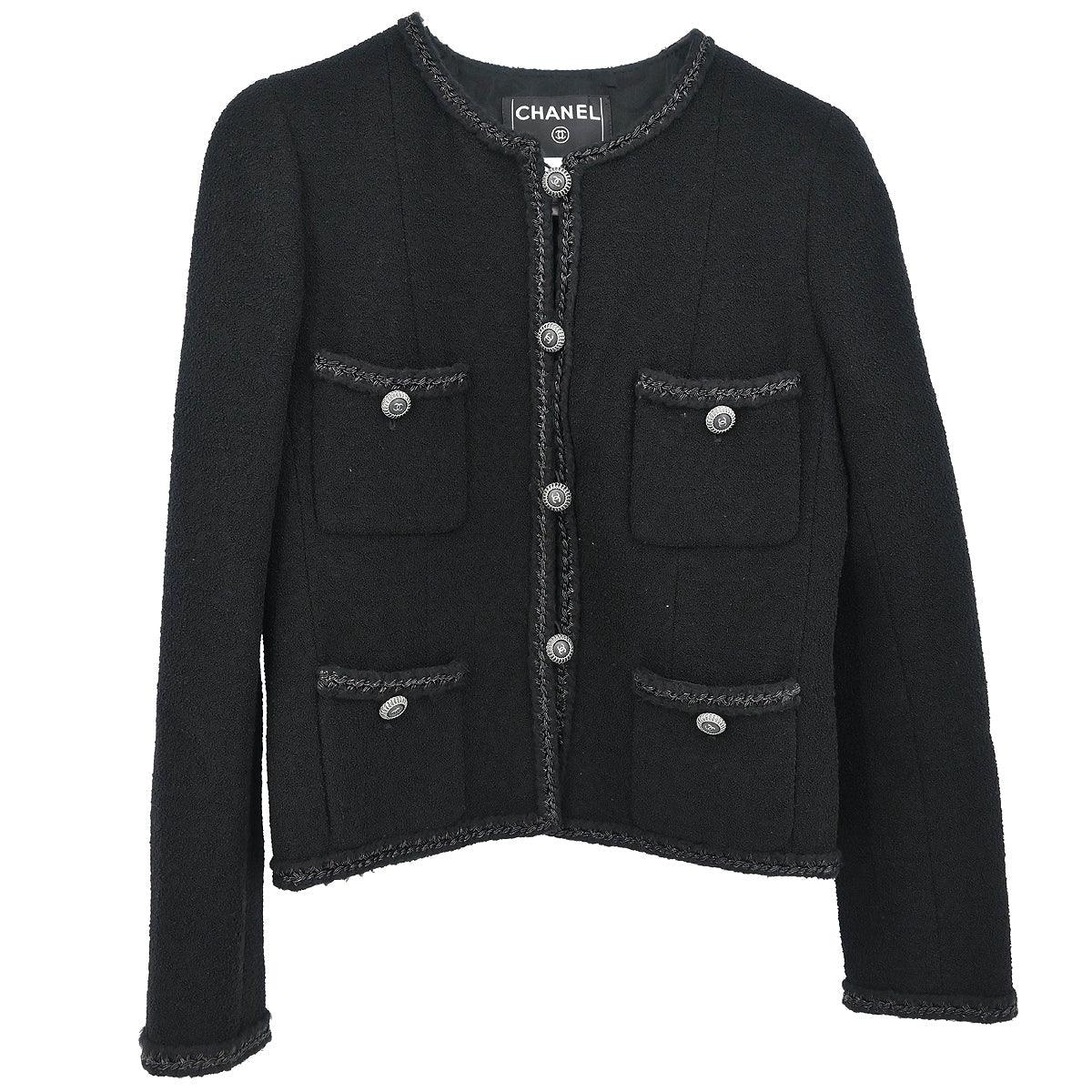 Chanel 2008 Little Black Line Single Breasted Collarless Jacket Black #36