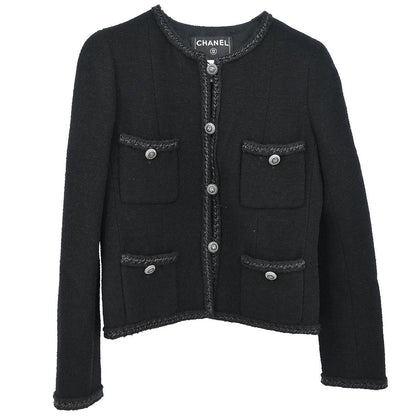 Chanel 2008 Little Black Line Single Breasted Collarless Jacket Black #36