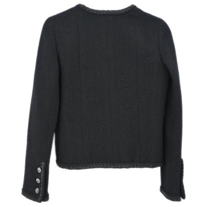 Chanel 2008 Little Black Line Single Breasted Collarless Jacket Black #36
