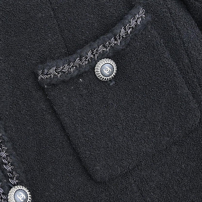 Chanel 2008 Little Black Line Single Breasted Collarless Jacket Black #36