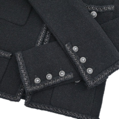Chanel 2008 Little Black Line Single Breasted Collarless Jacket Black #36