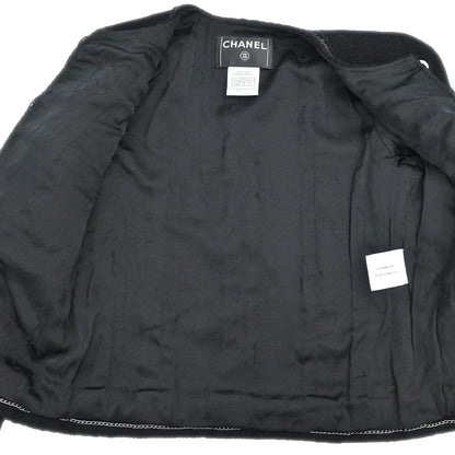 Chanel 2008 Little Black Line Single Breasted Collarless Jacket Black #36