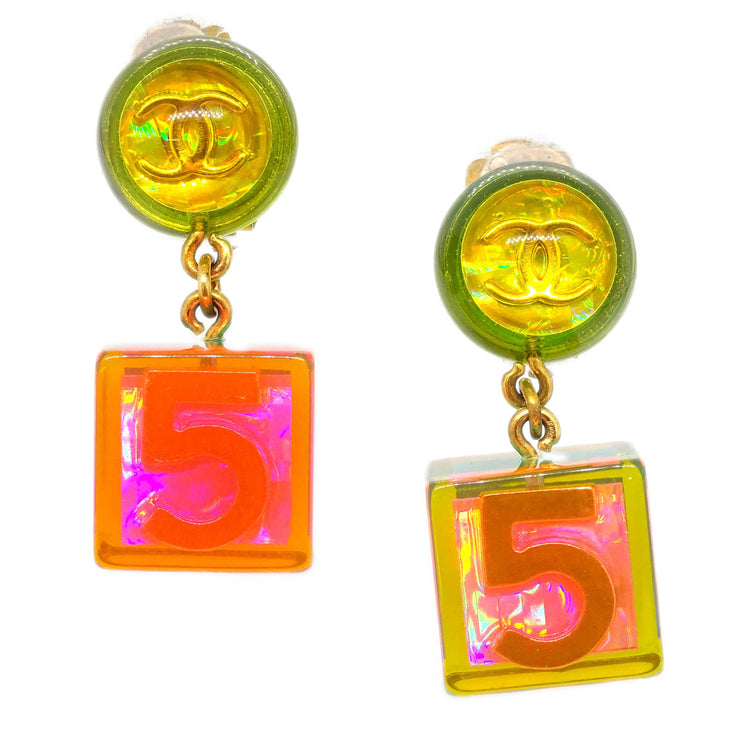 Chanel Dangle Cube Earrings Clip-On Gold 97P
