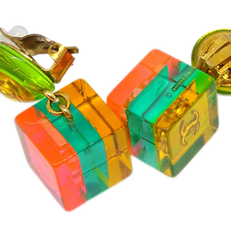 Chanel Dangle Cube Earrings Clip-On Gold 97P