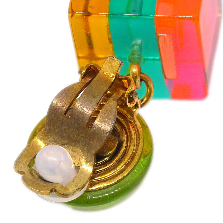 Chanel Dangle Cube Earrings Clip-On Gold 97P