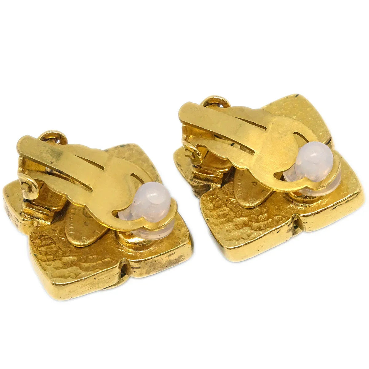 Chanel Gripoix Rhombus Earrings Clip-On Gold Green 95P