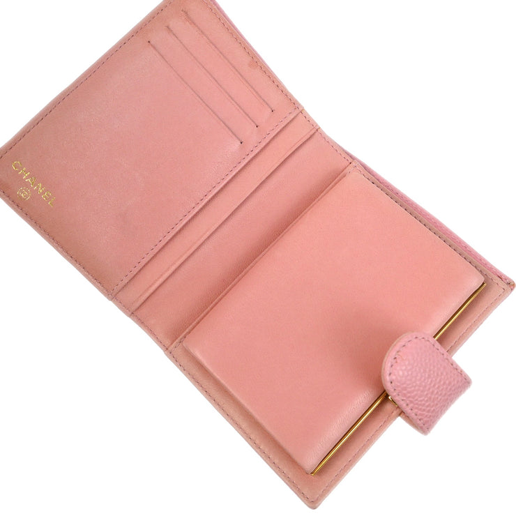 Chanel 2004-2005 Pink Caviar Bifold Wallet Purse