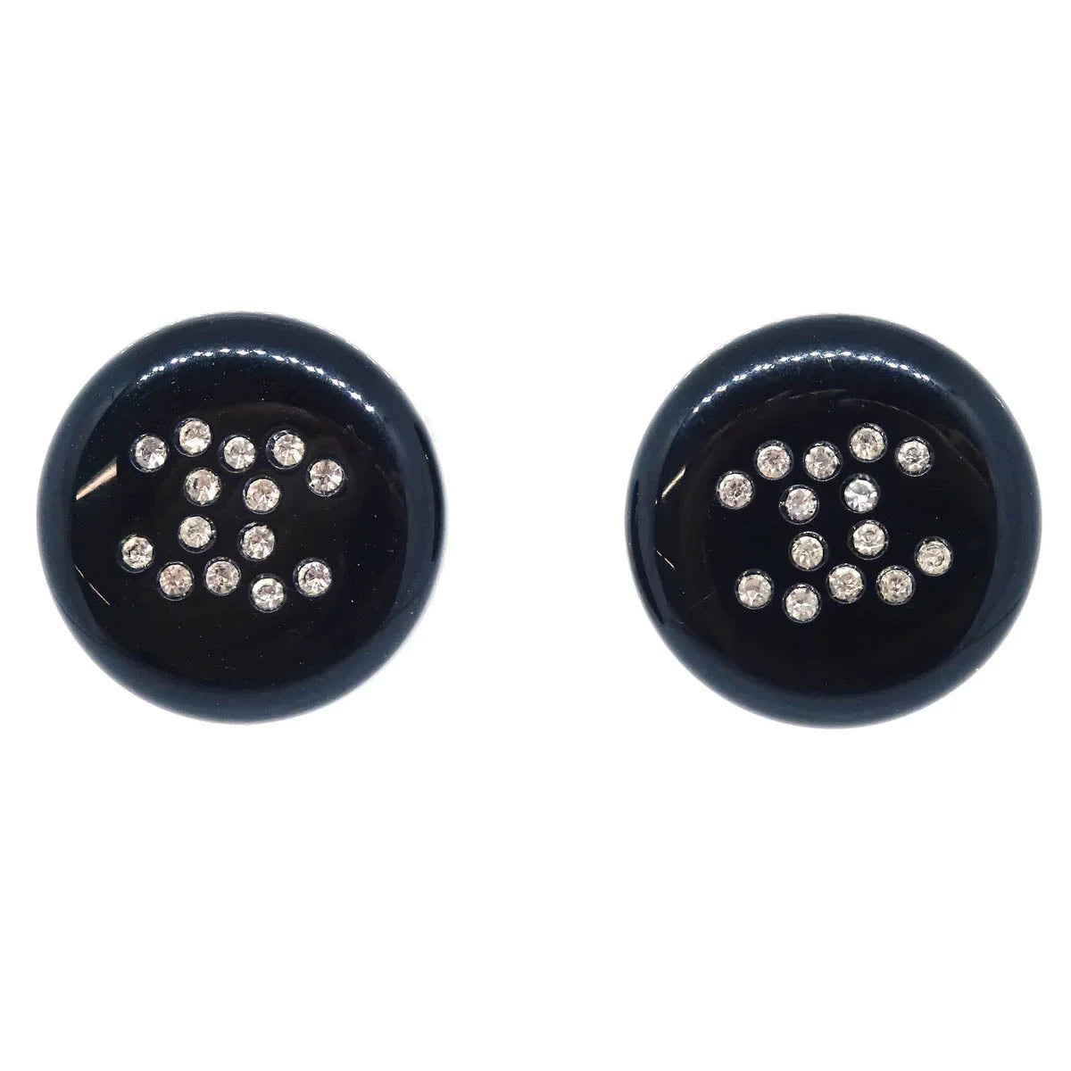 Chanel Button Piercing Earrings Black Rhinestone 00A